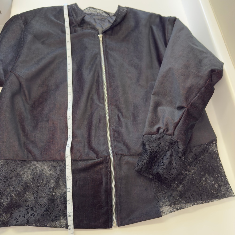 CodeRevival Custom Black Avant Garde Corduroy Bomber Jacket Lace Trim Detail - Picture 11 of 11